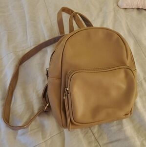 Tan Fake Leather Backpack Purse